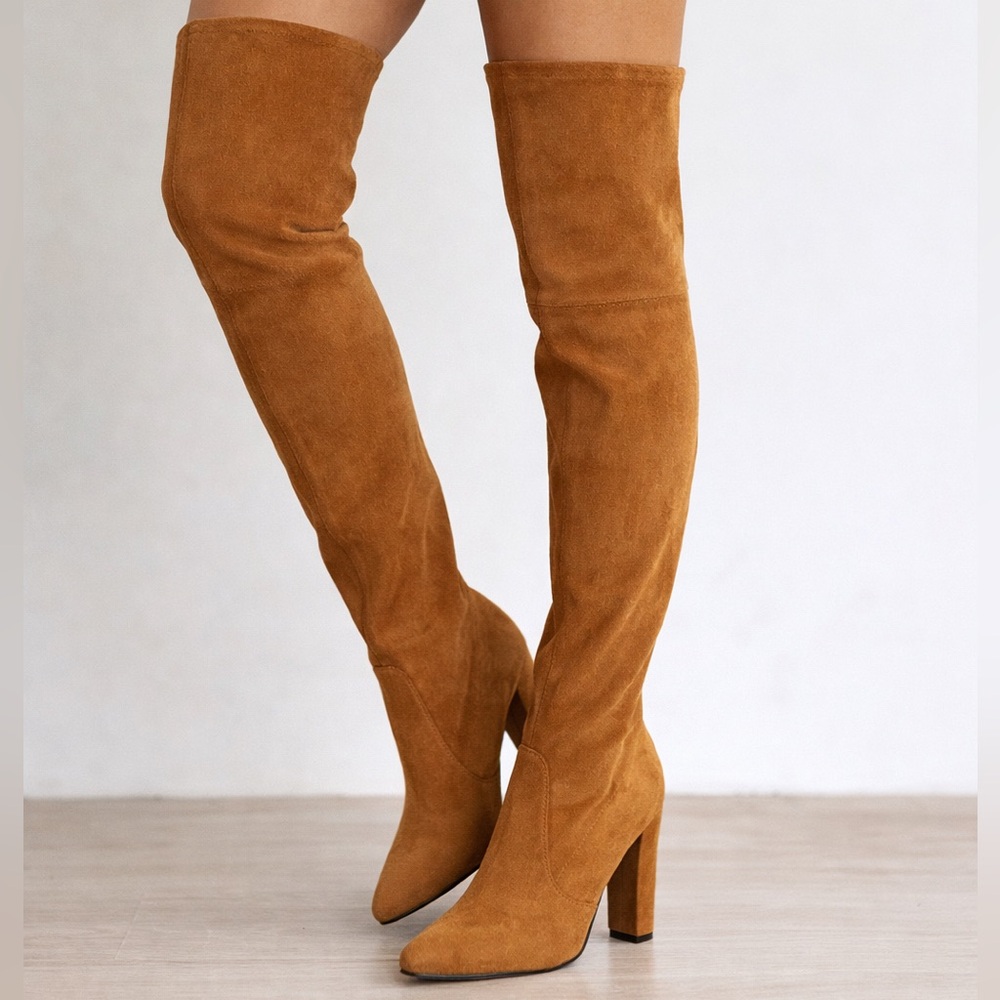 Shoe N Tale Camel Suede Over The Knee Thigh High Boots Women’s Size 38 7.5-8